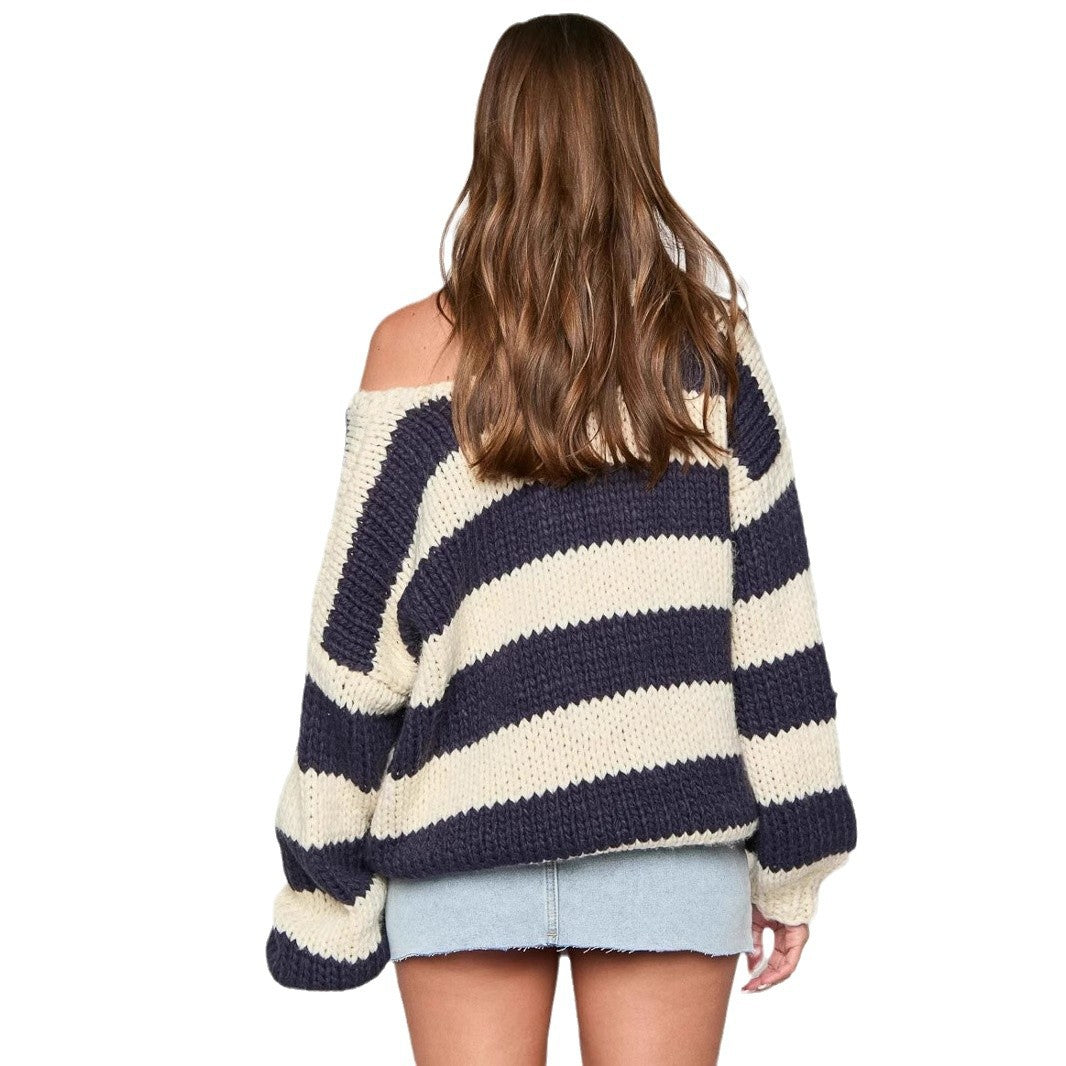 Knitted Sweater Oblique Shoulder