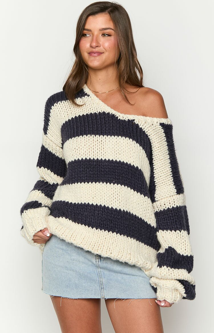 Knitted Sweater Oblique Shoulder