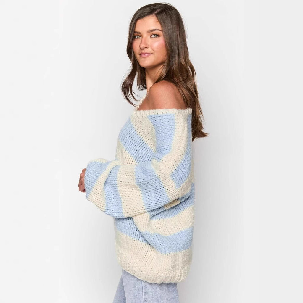 Knitted Sweater Oblique Shoulder