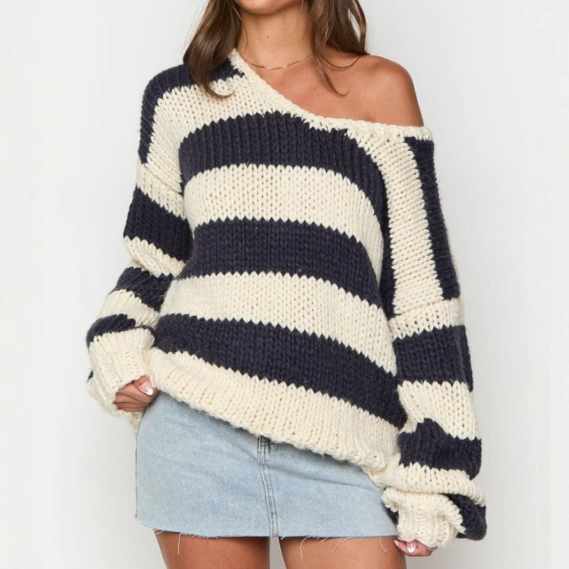 Knitted Sweater Oblique Shoulder