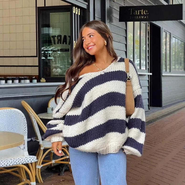 Knitted Sweater Oblique Shoulder