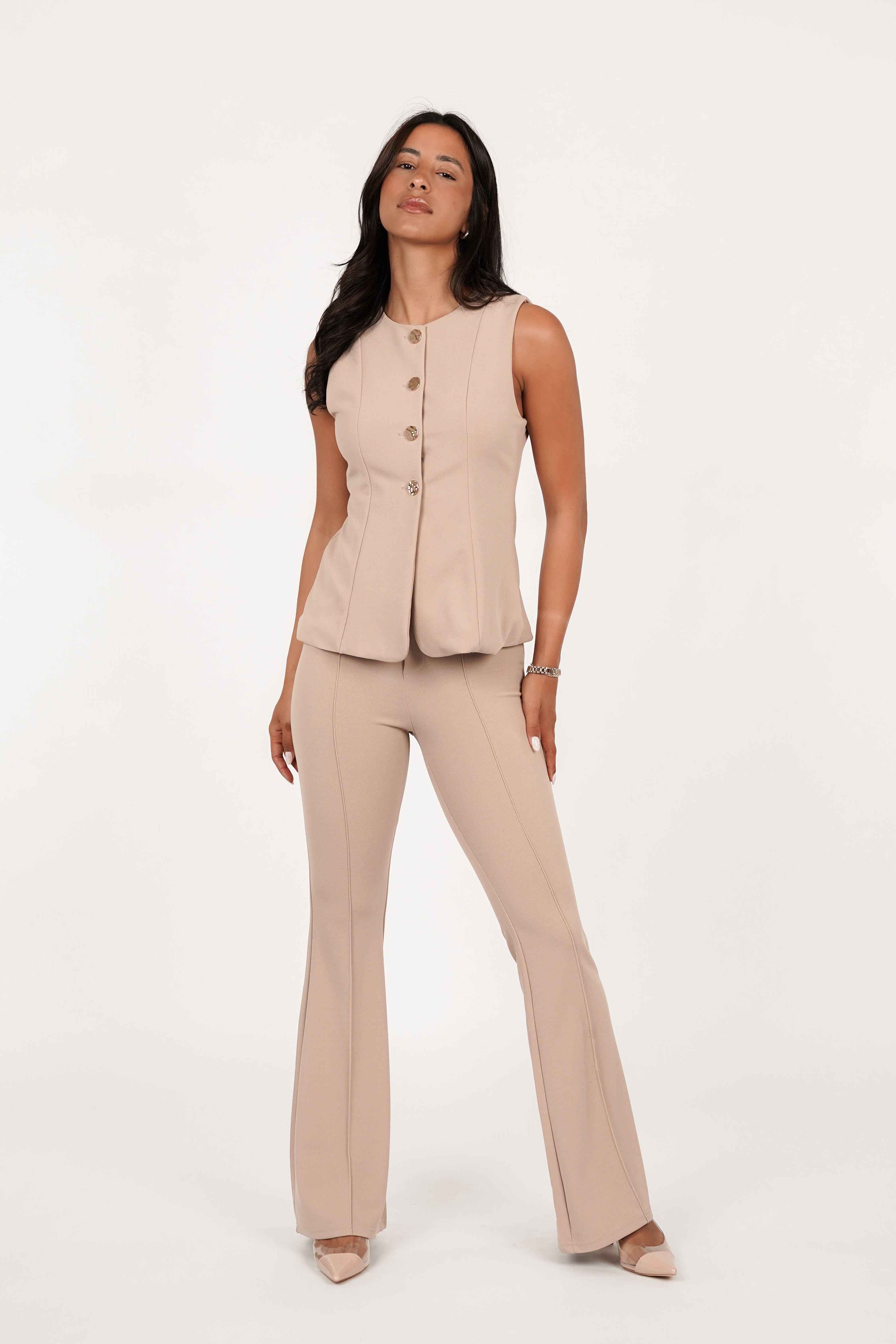 Flared pantalon met bies nude - Poppy