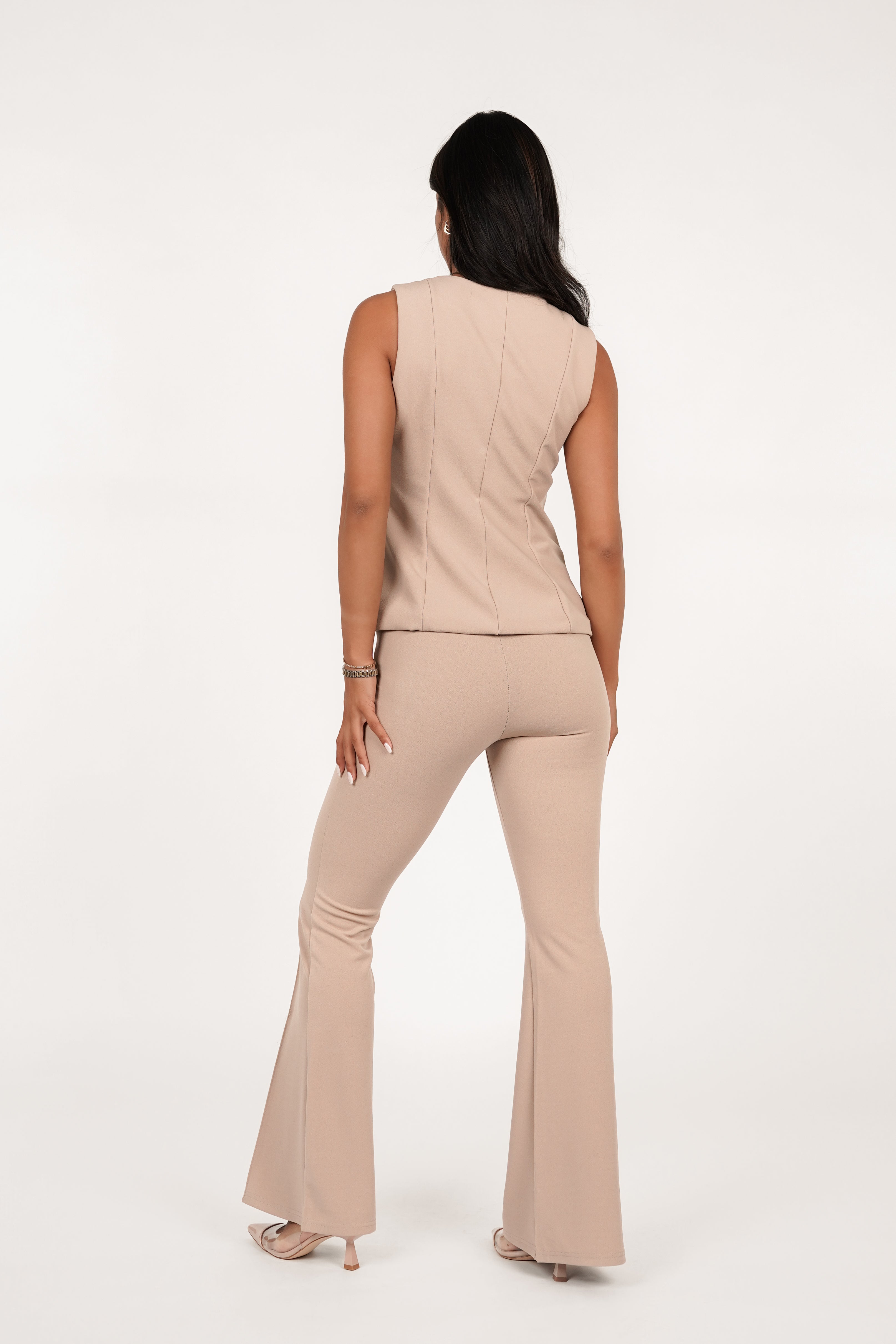 Flared pantalon met bies nude - Poppy