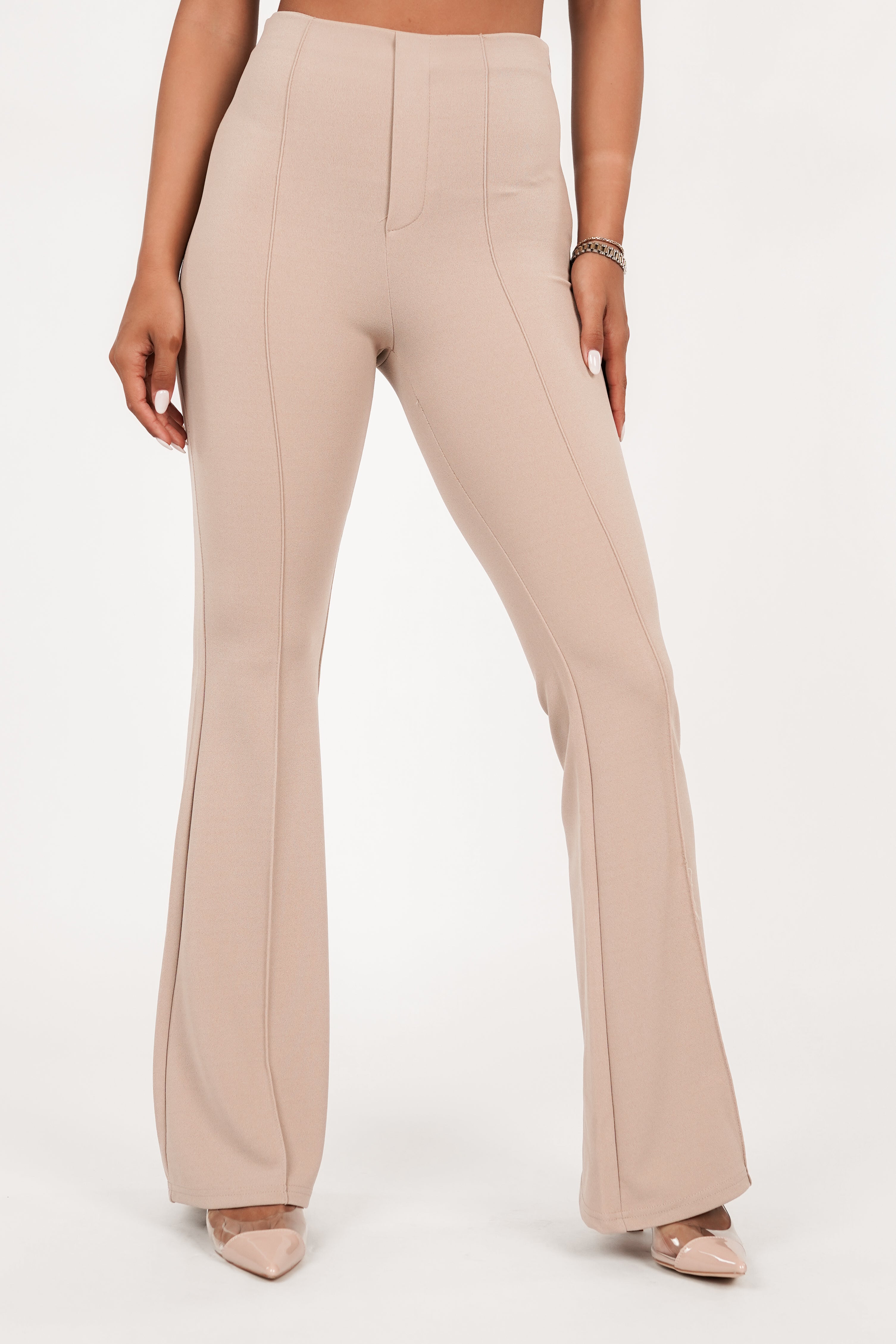 Flared pantalon met bies nude - Poppy