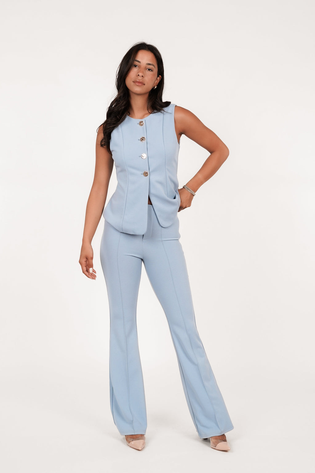 Flared pantalon met bies blauw - Poppy