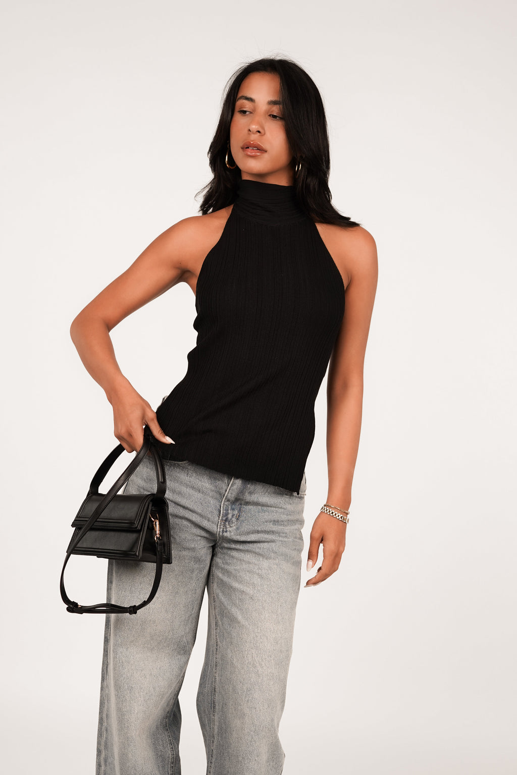 Zwarte handtas met crossbody - Finley