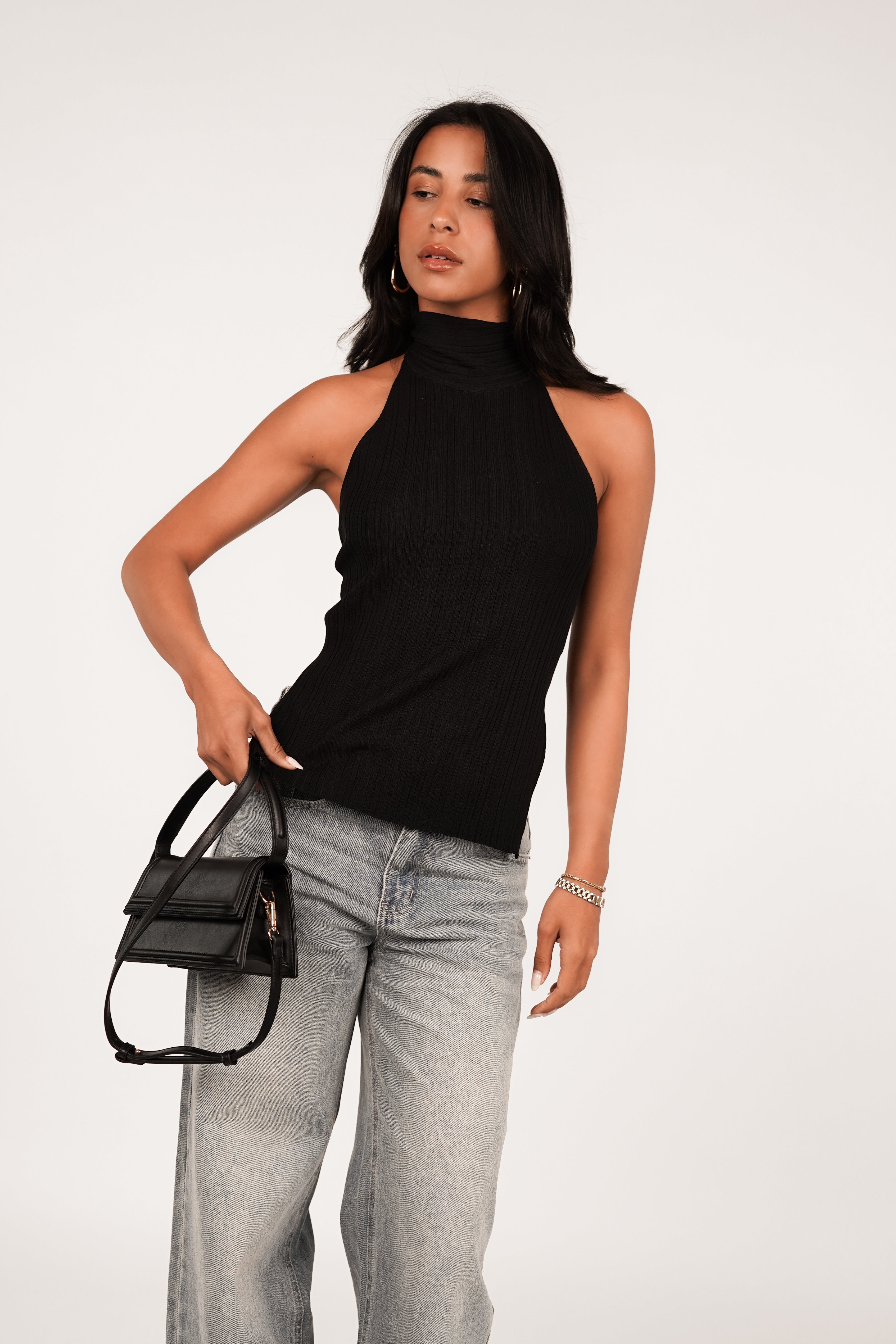 Zwarte handtas met crossbody - Finley