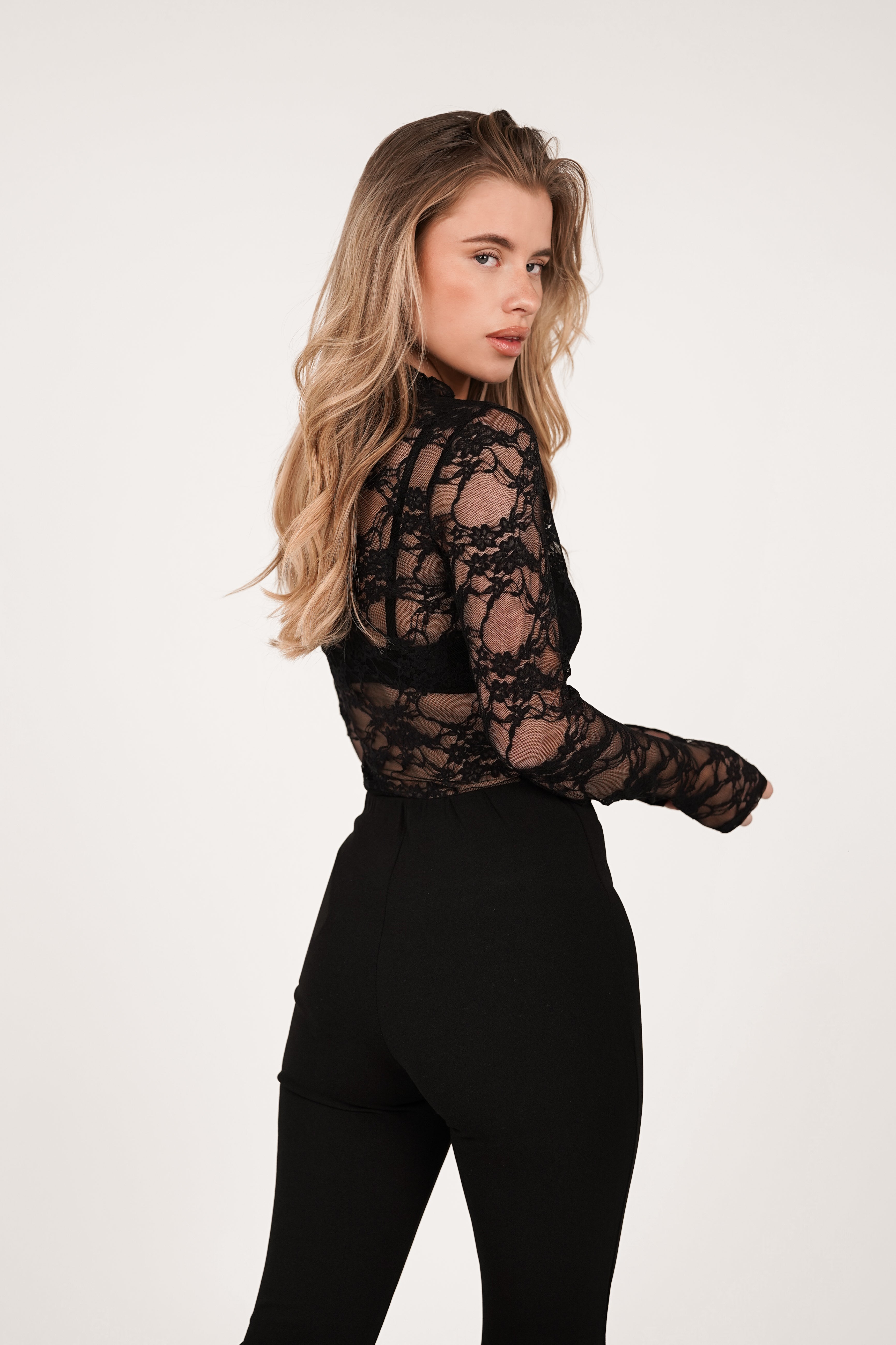 Bodysuit met kant en mesh zwart - Olivia