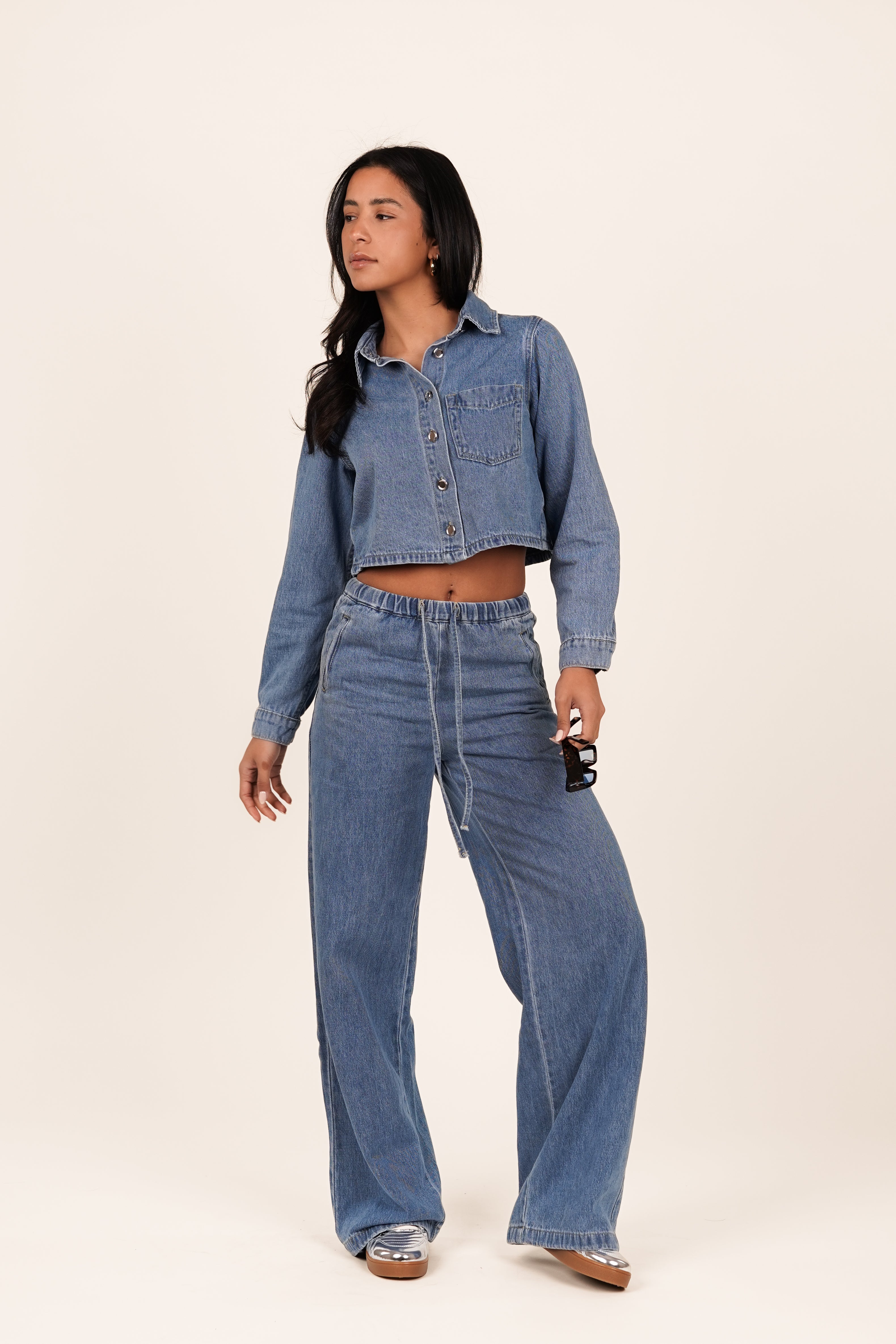 Tall wide leg denim jogger blauw - Freya