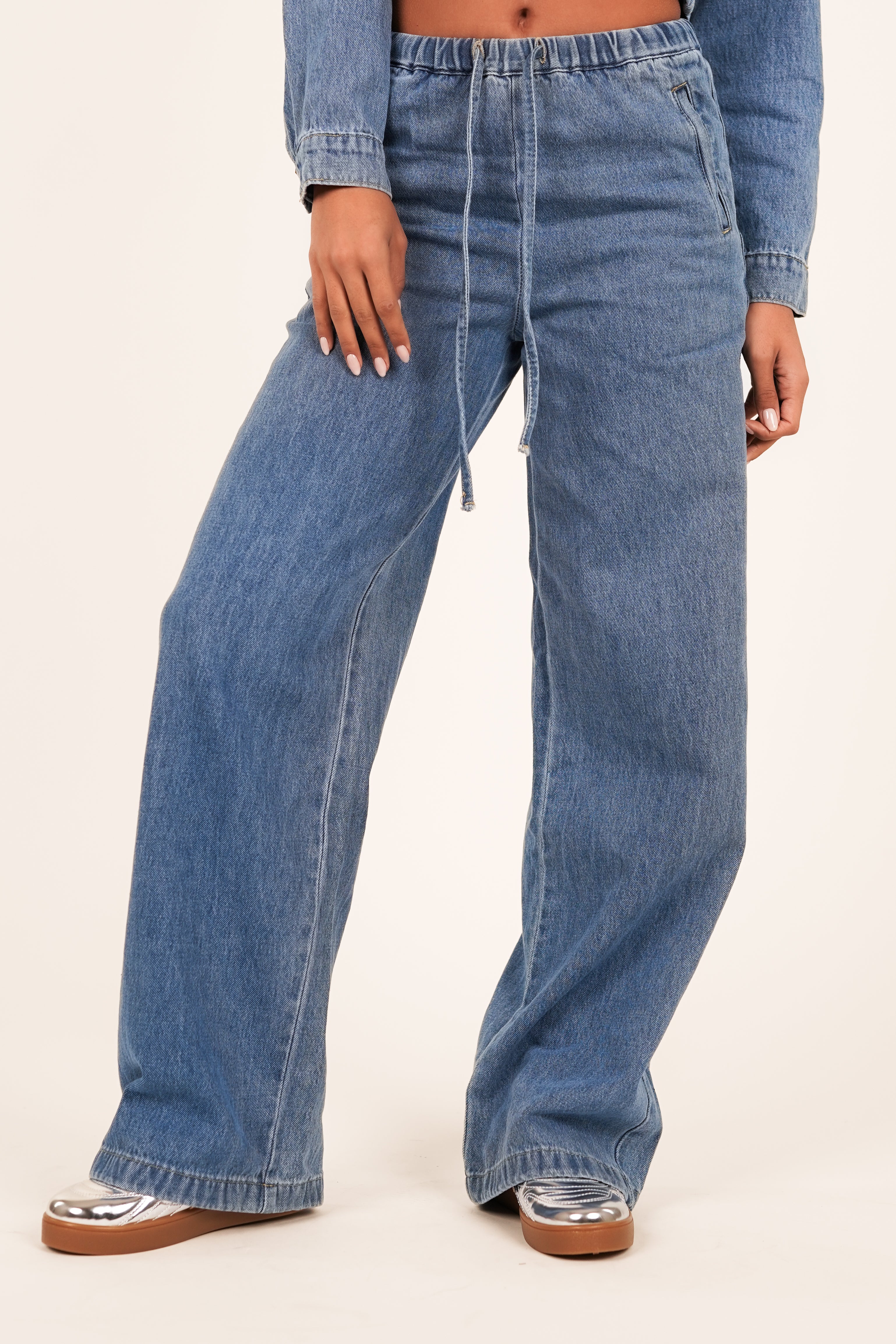 Tall wide leg denim jogger blauw - Freya