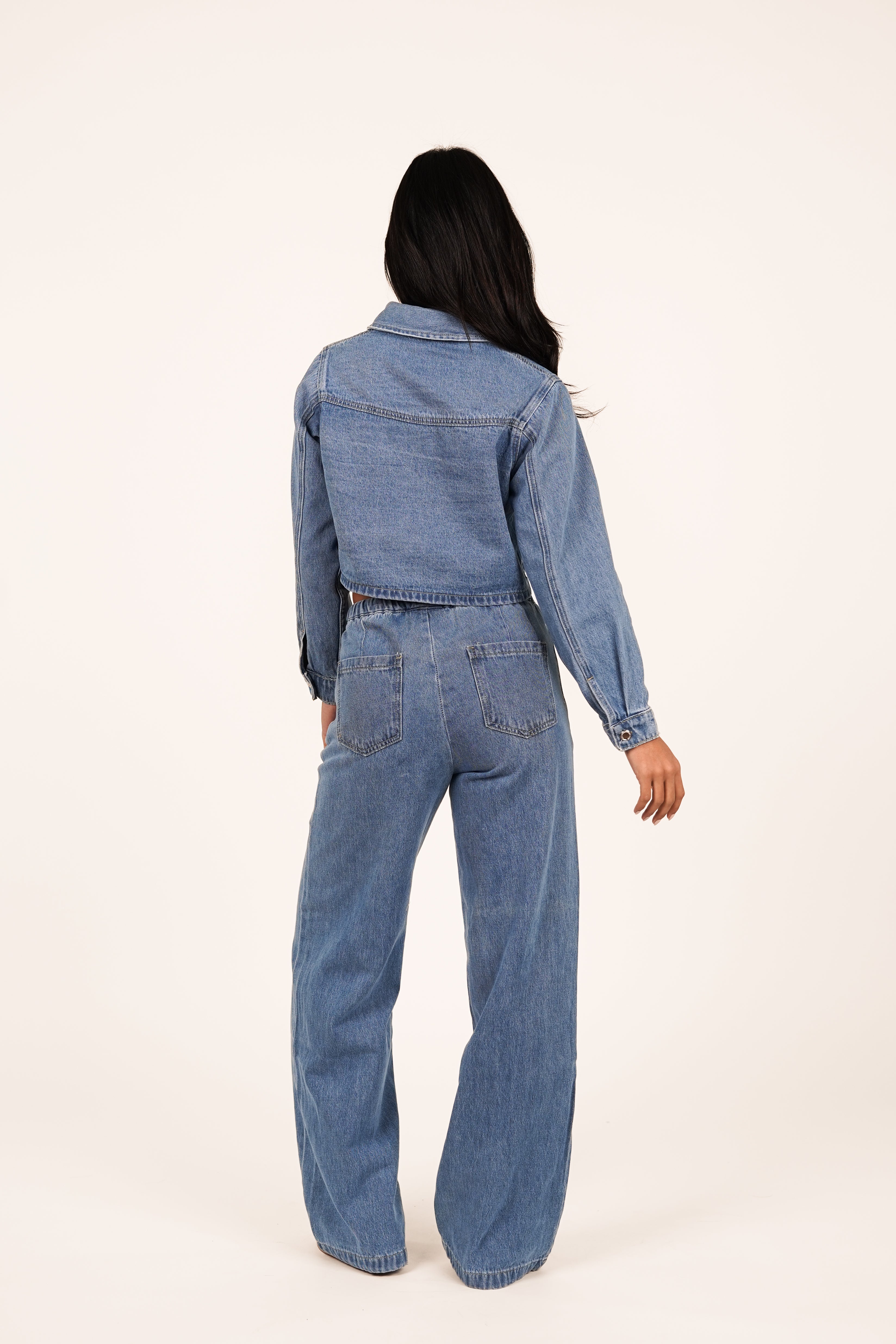 Tall wide leg denim jogger blauw - Freya