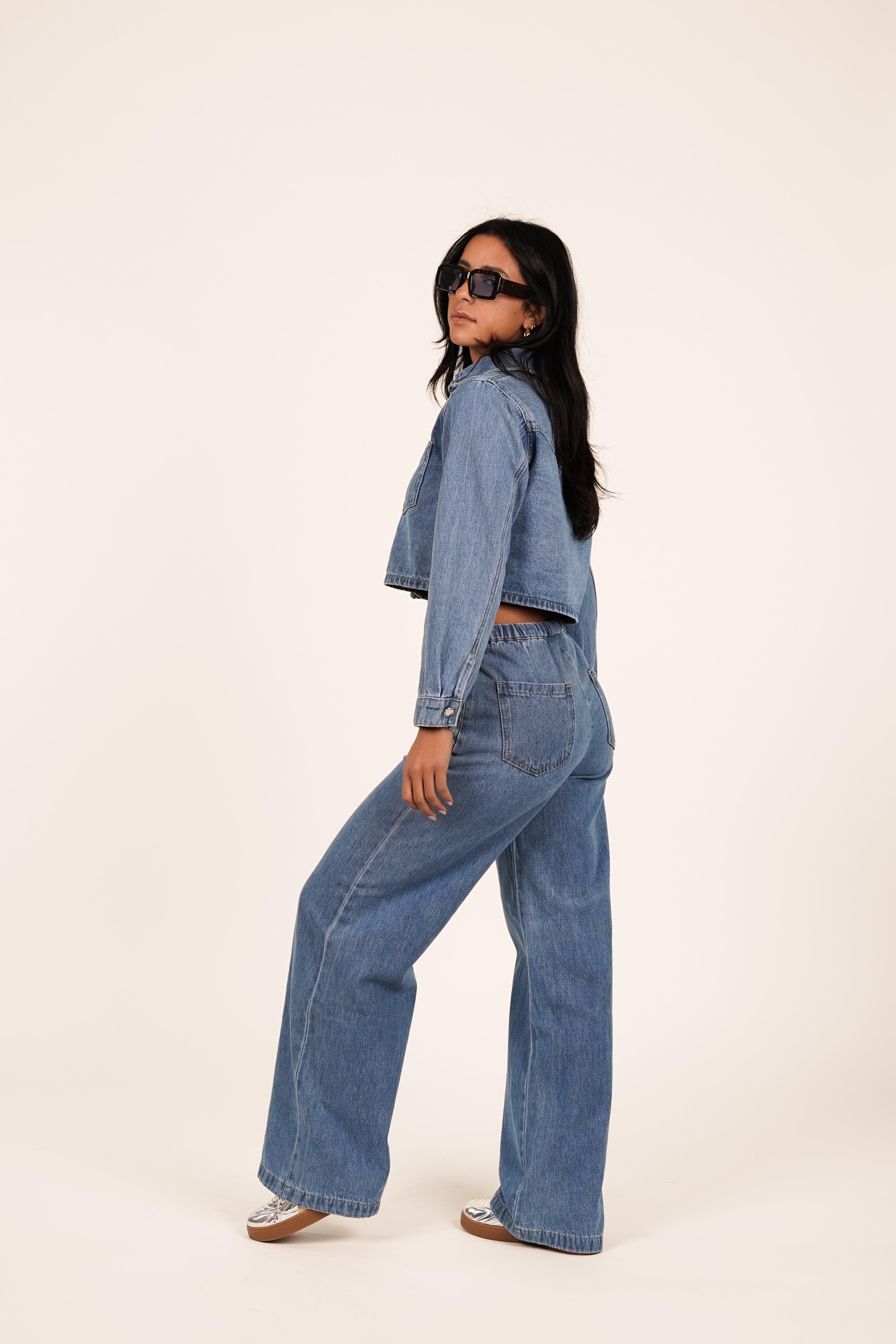 Tall wide leg denim jogger blauw - Freya