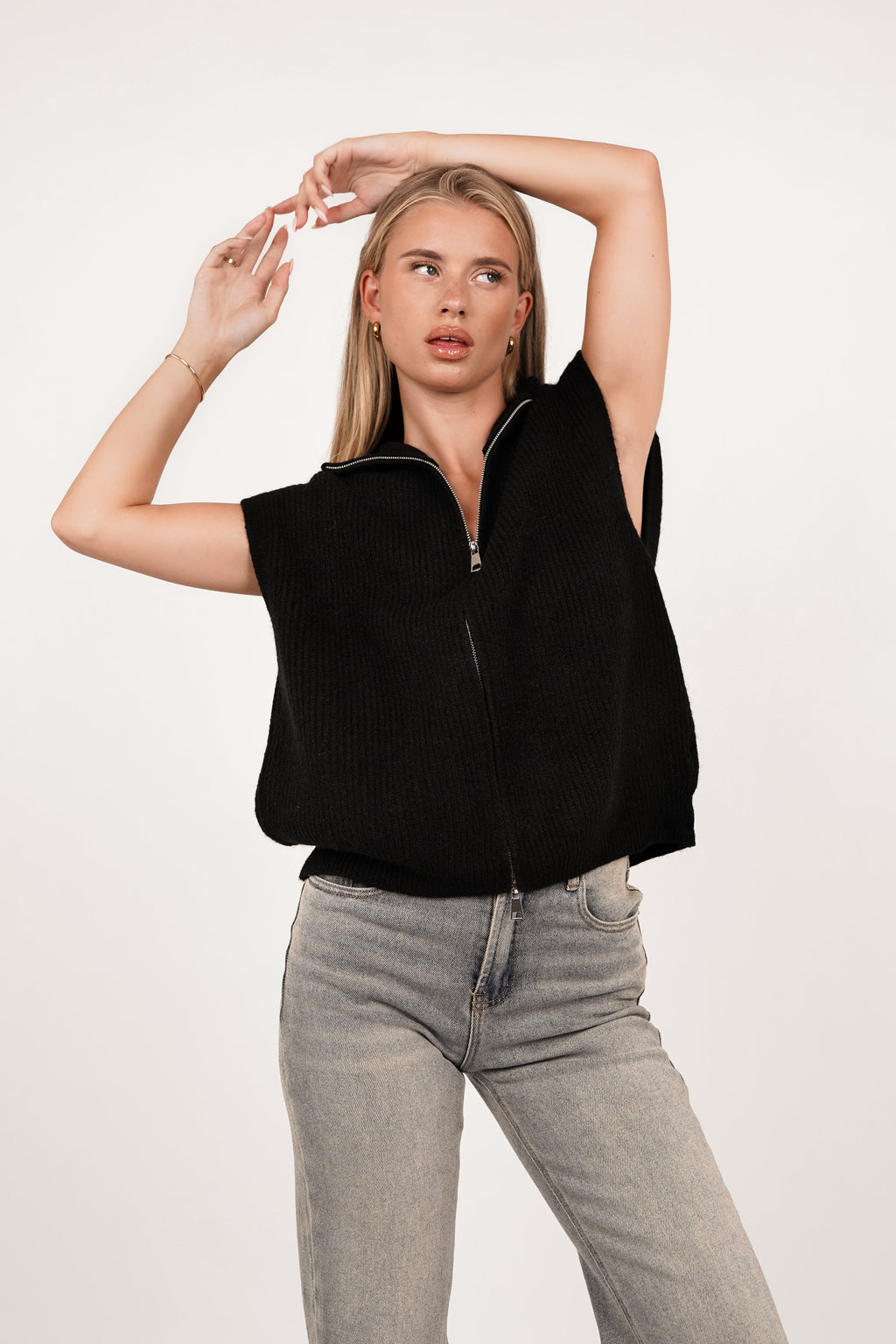 Gilet gebreid met rits zwart - Mexi
