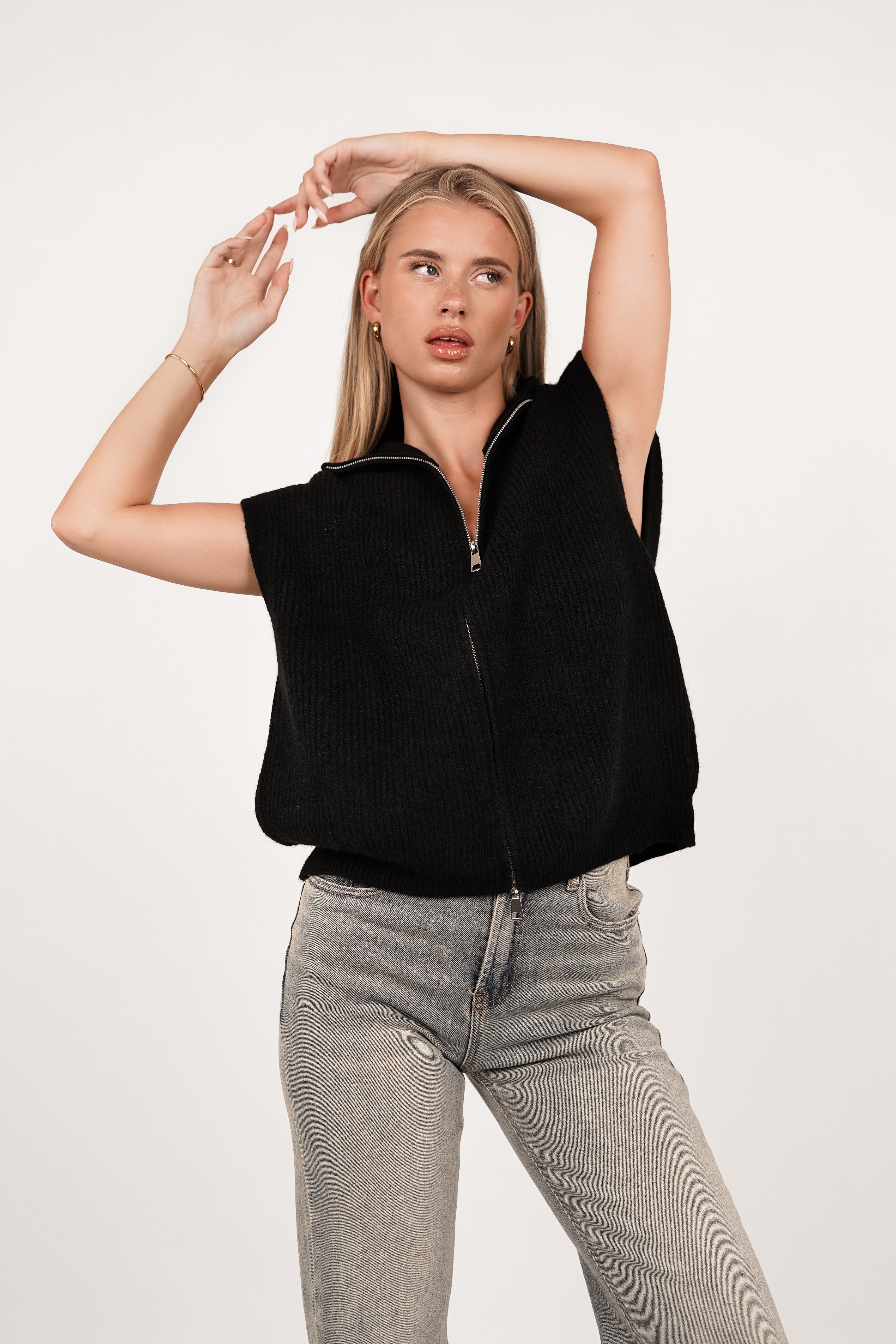 Gilet gebreid met rits zwart - Mexi