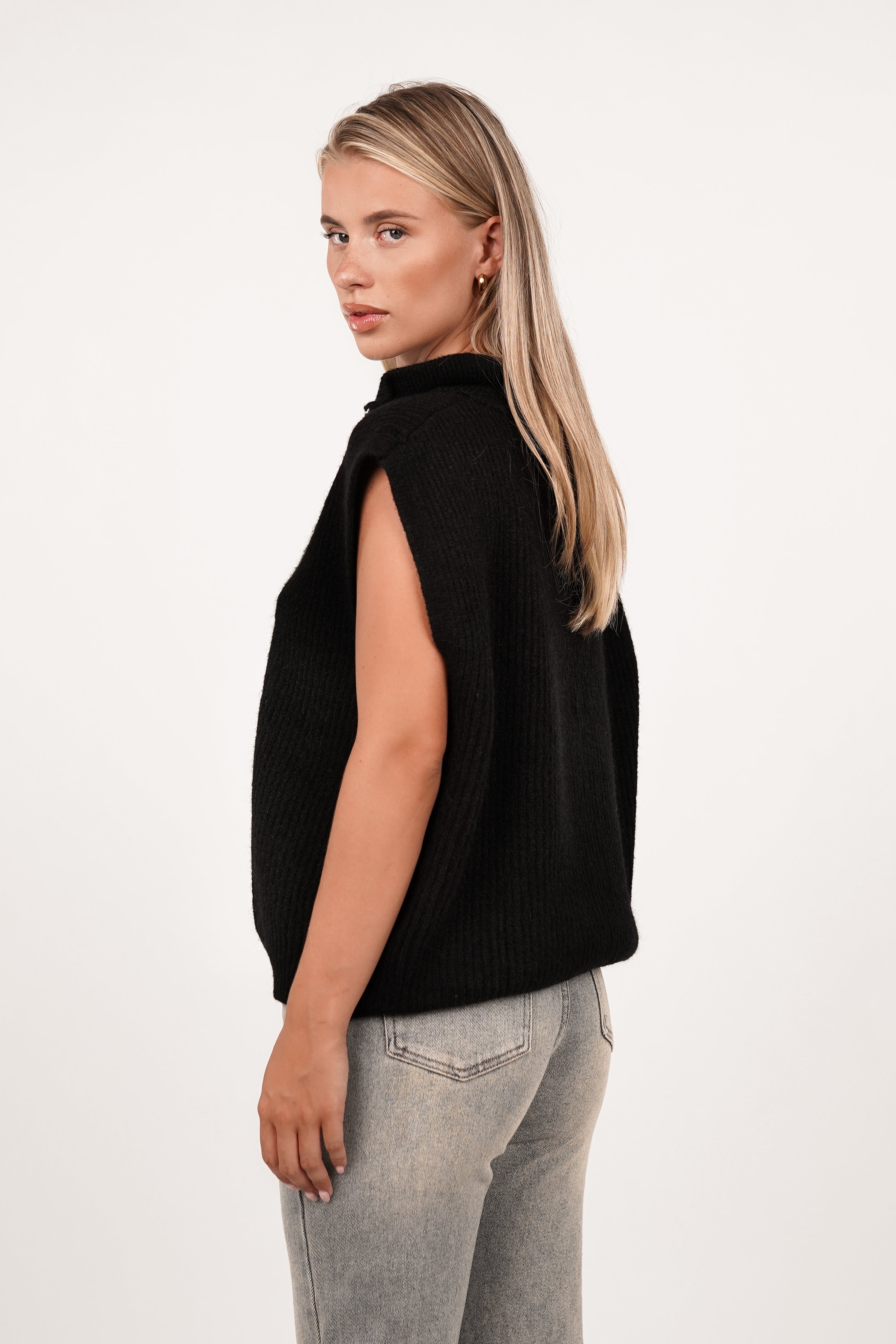 Gilet gebreid met rits zwart - Mexi