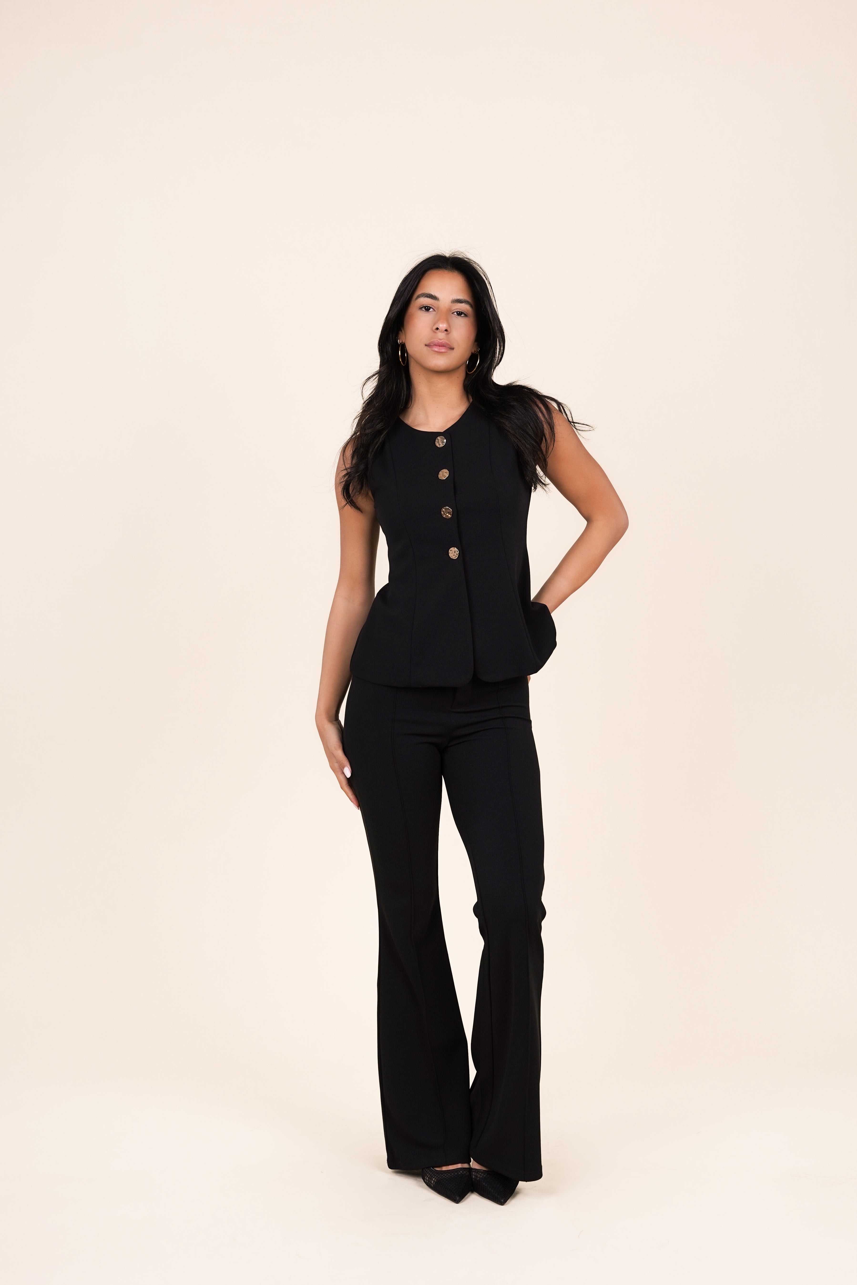 Gilet met gouden knopen zwart - Khloe