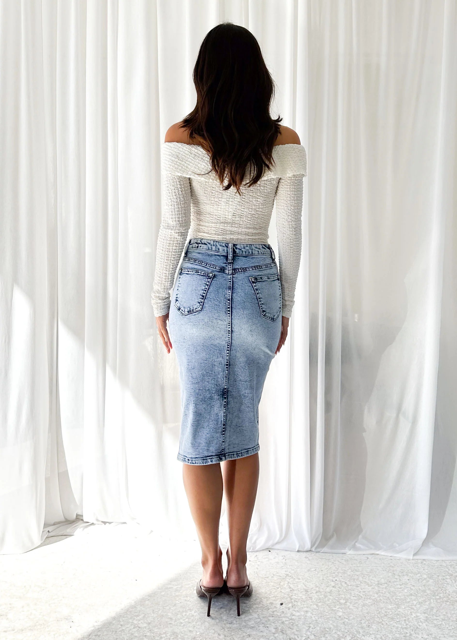RIVIERA DENIM MIDI SKIRT