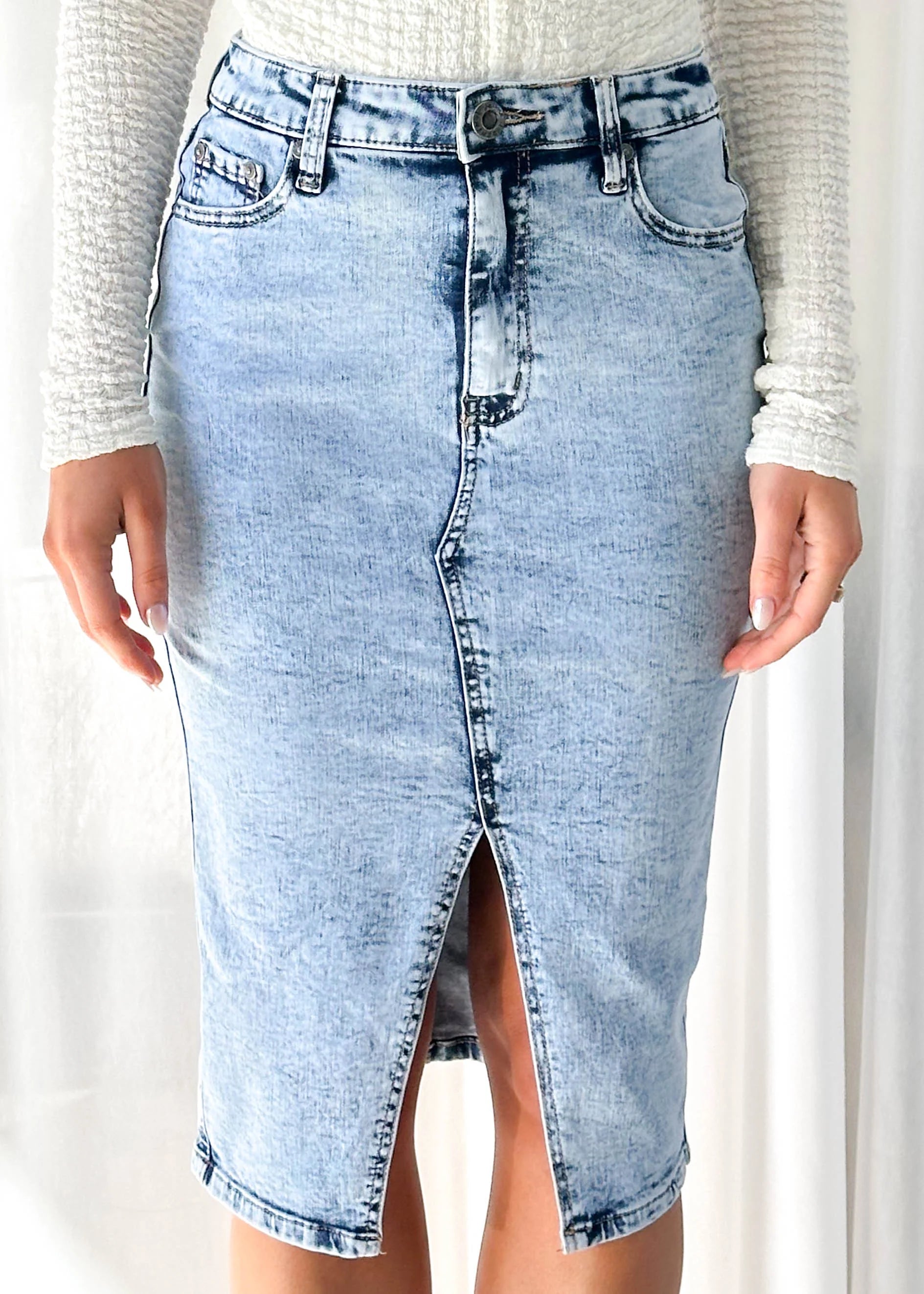 RIVIERA DENIM MIDI SKIRT