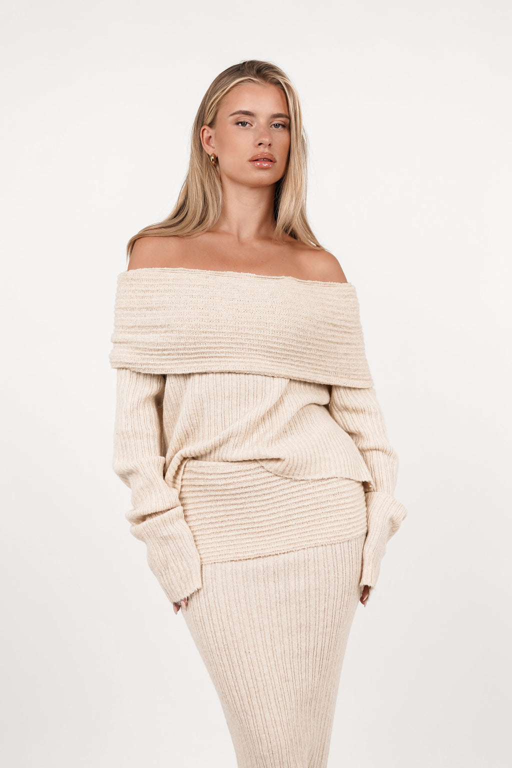 Off shoulder top knitted creme - Shay