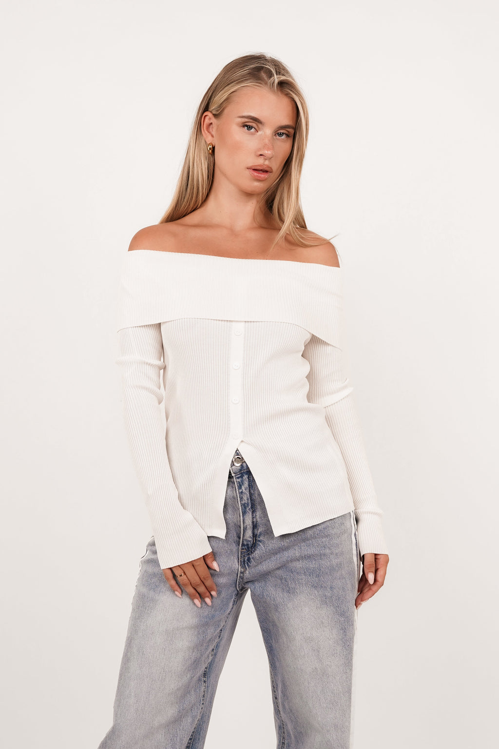 Off shoulder top knopen wit - Harlow
