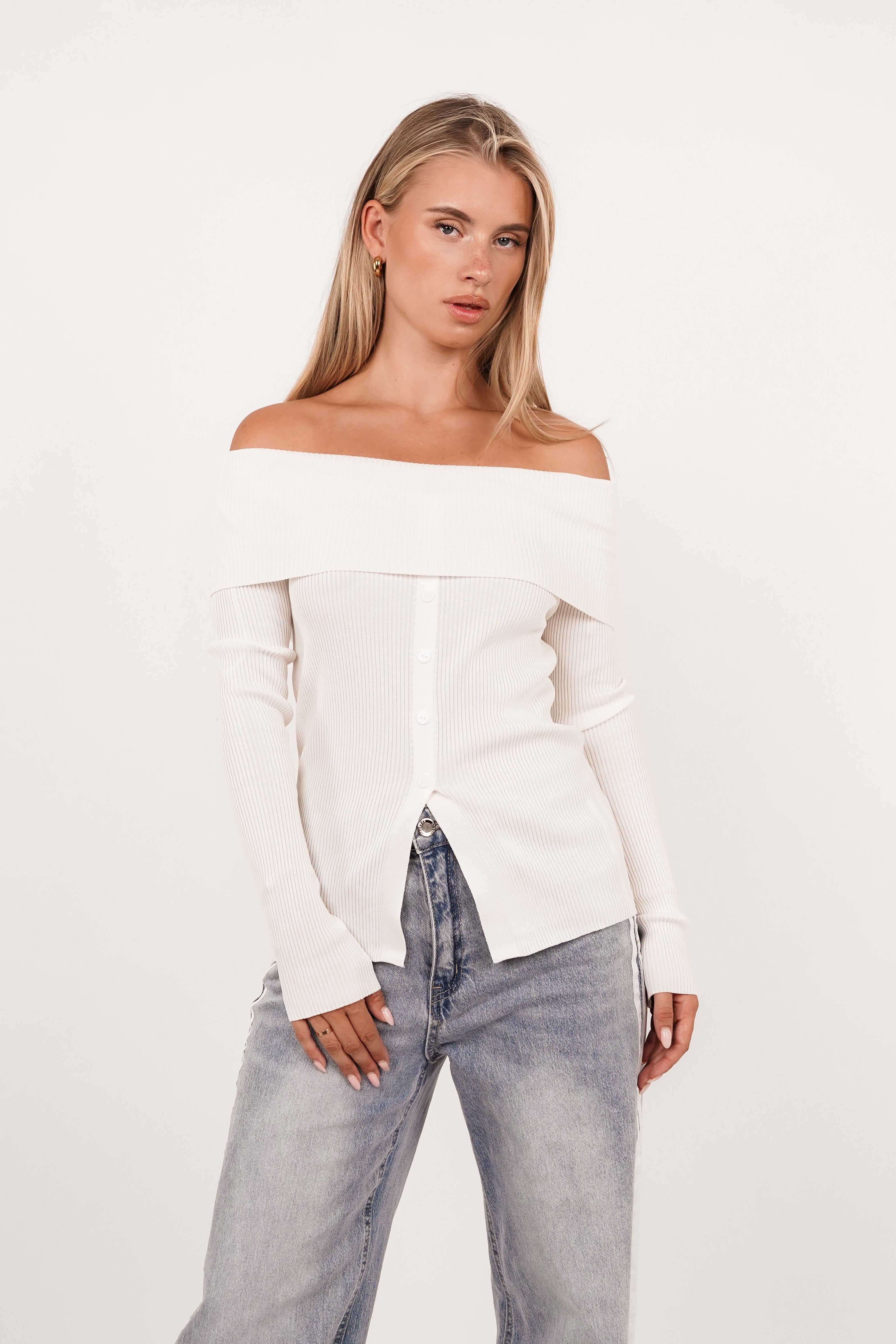 Off shoulder top knopen wit - Harlow