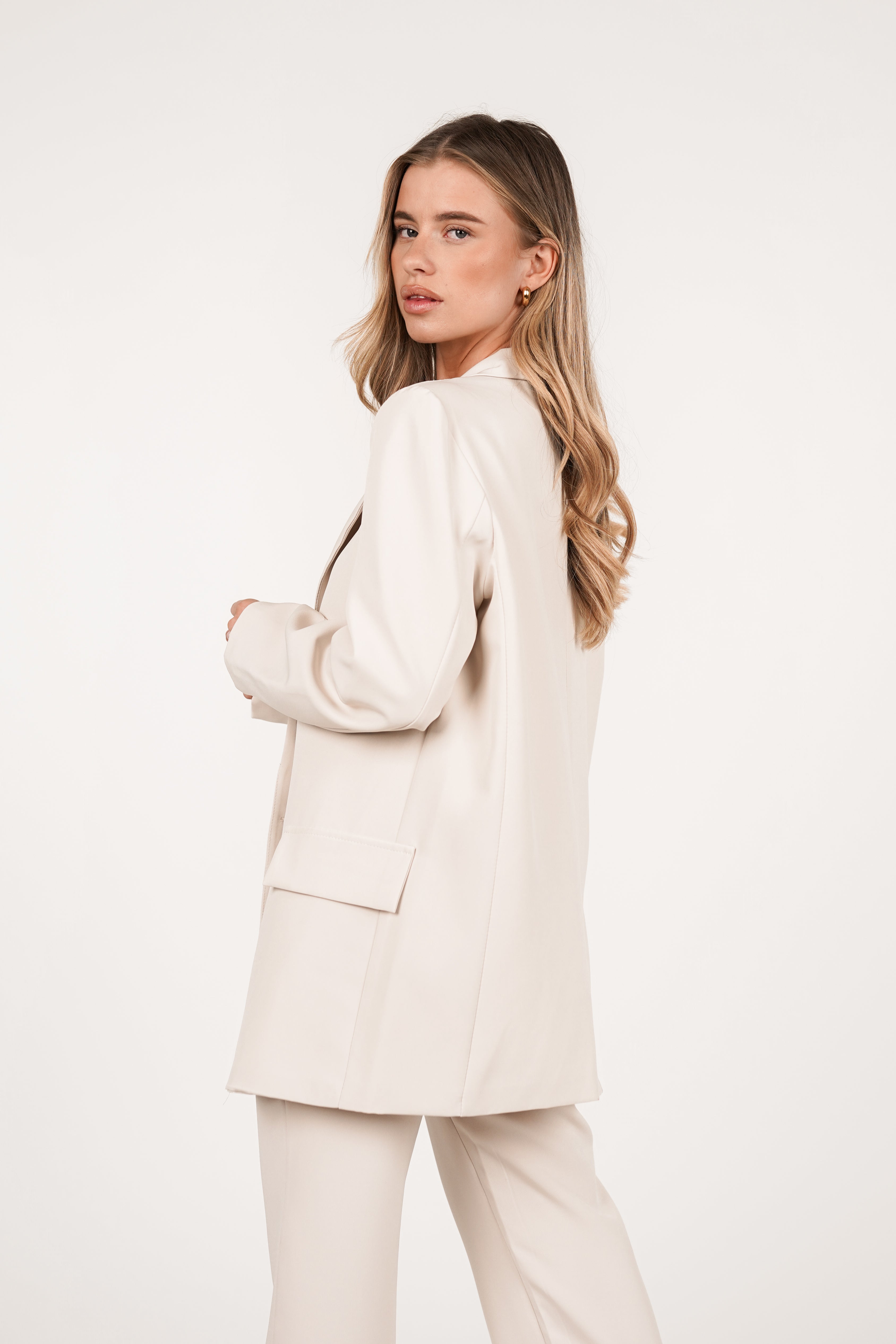 Oversized blazer beige met lange mouwen - Ariane
