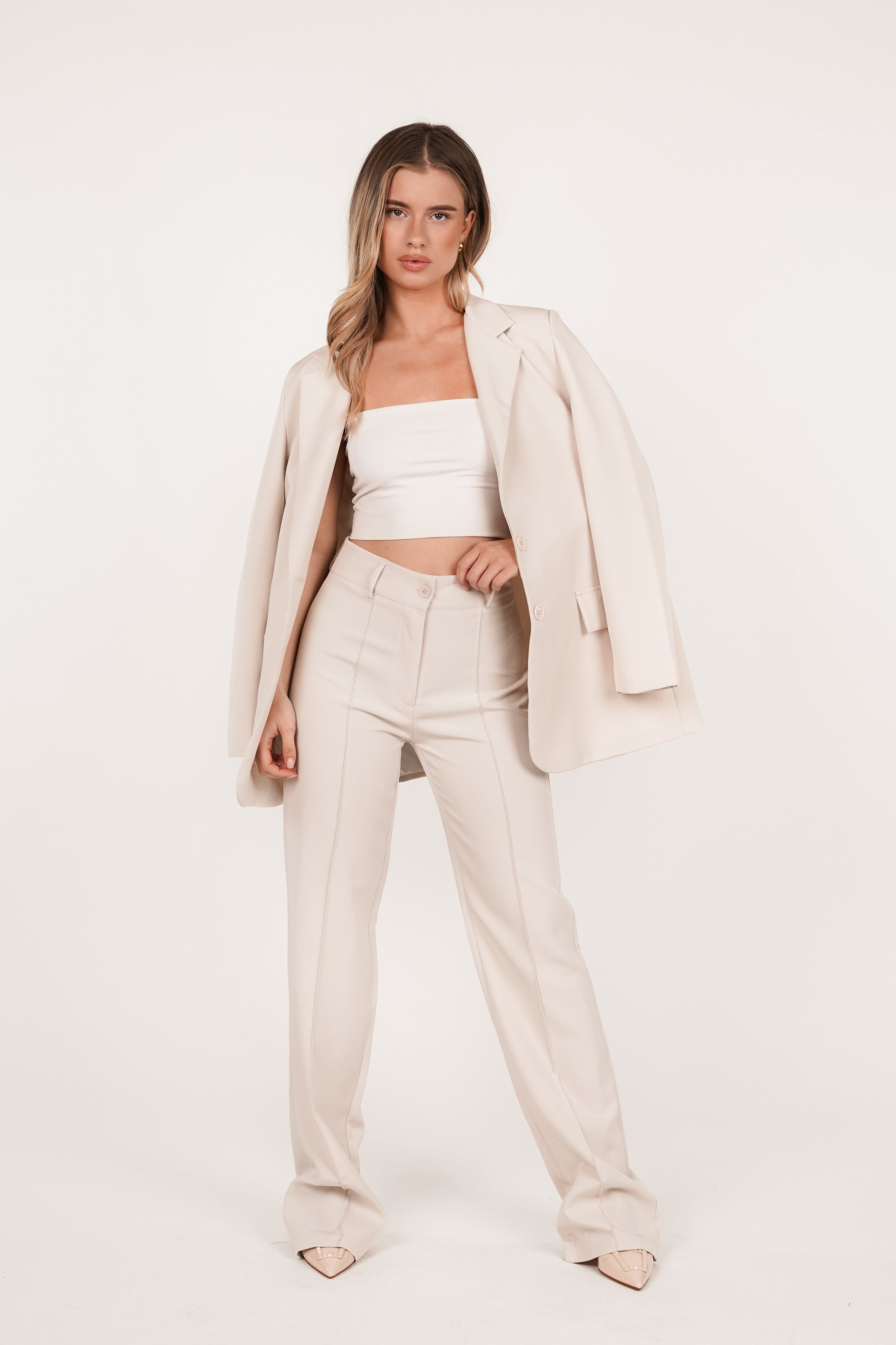 Oversized blazer beige met lange mouwen - Ariane
