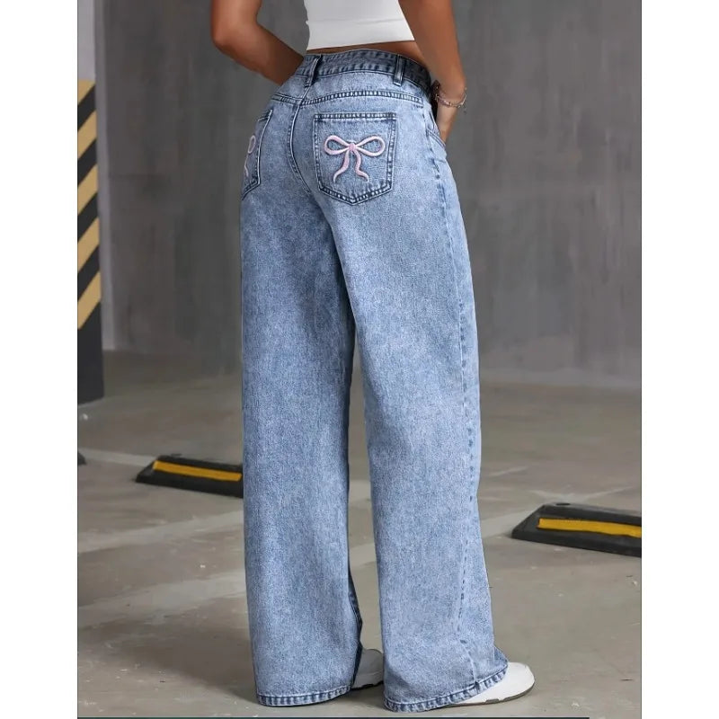 Denim Bow Wide Leg Jeans