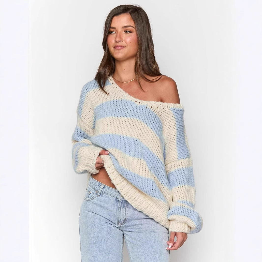 Knitted Sweater Oblique Shoulder